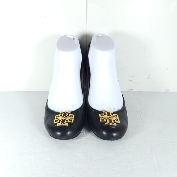 Tory Burch Women’s Melinda US 8M Black Leather Logo Slip On Wedge Pumps Shoes - Picture 3 of 16